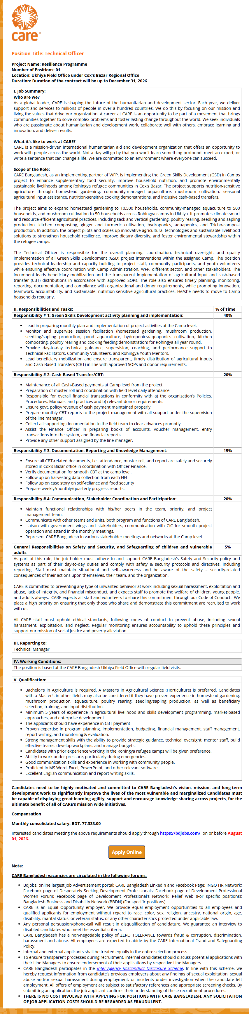  Technical Officer