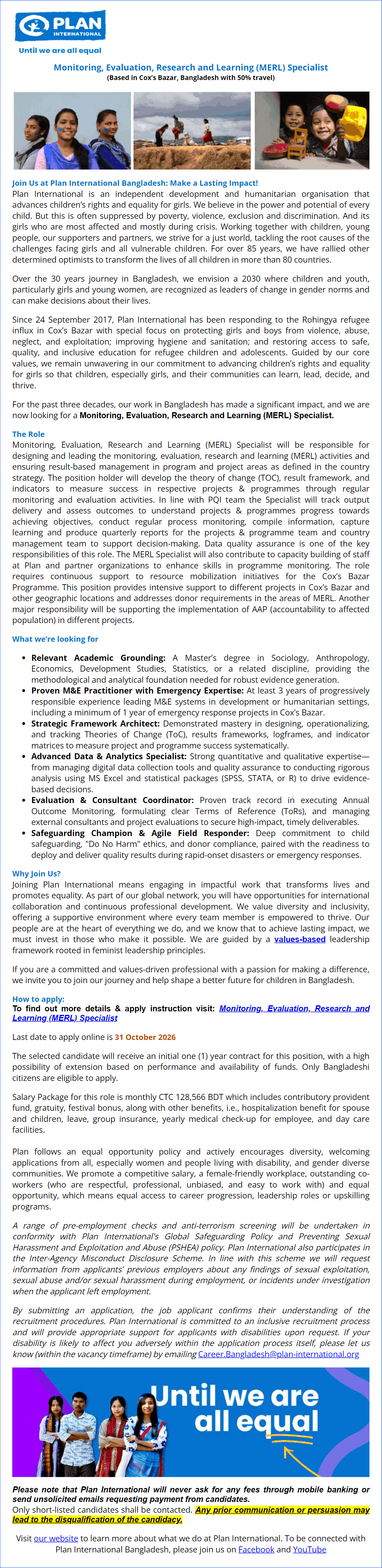 Monitoring, Evaluation, Research and Learning (MERL) Specialist 