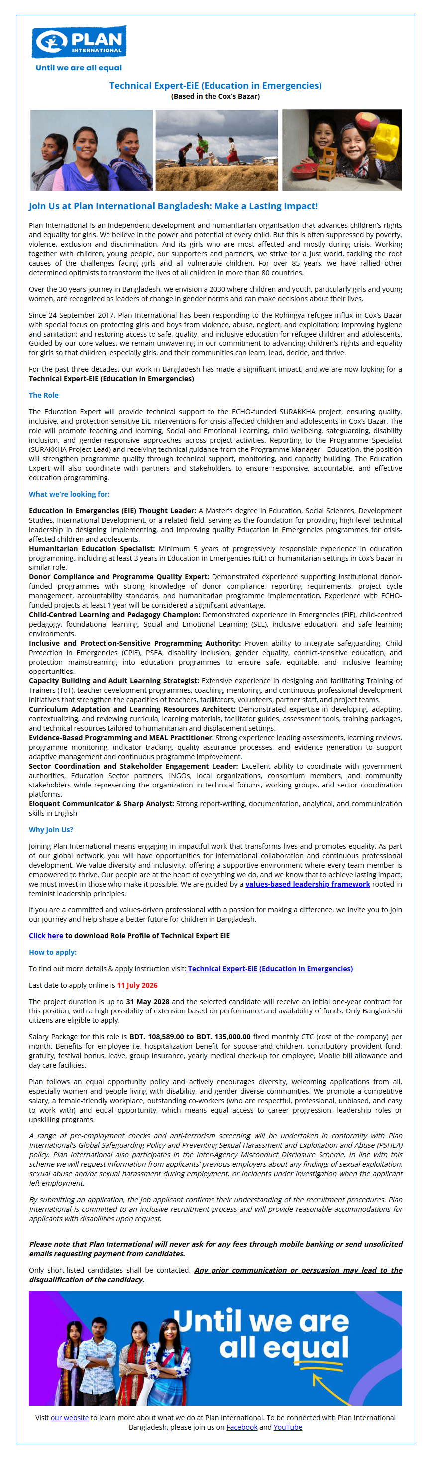 Technical Expert-EiE (Education in Emergencies)
