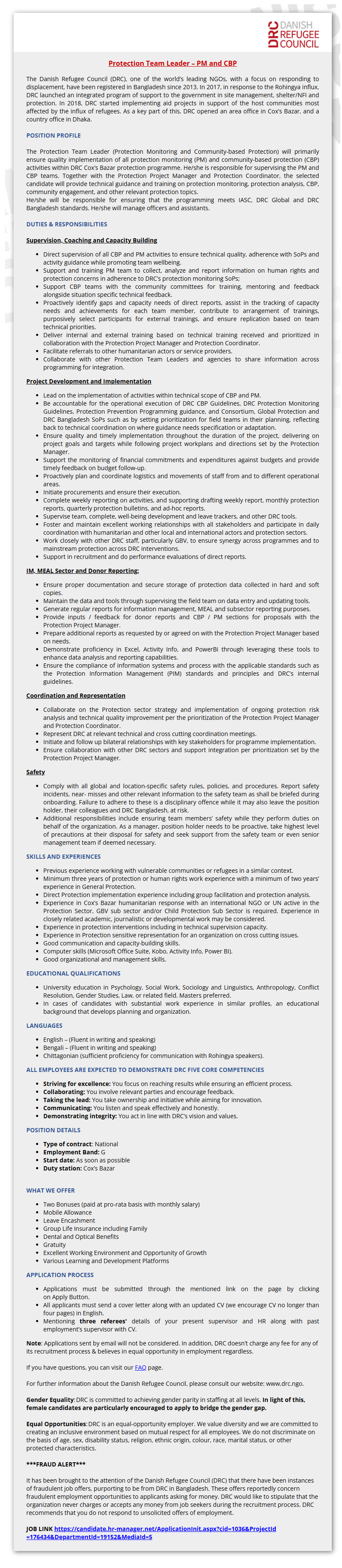 Protection Team Leader – PM and CBP
