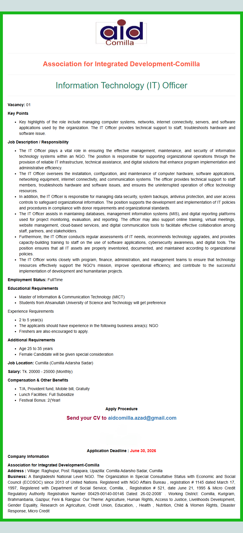 Information Technology (IT) Officer
