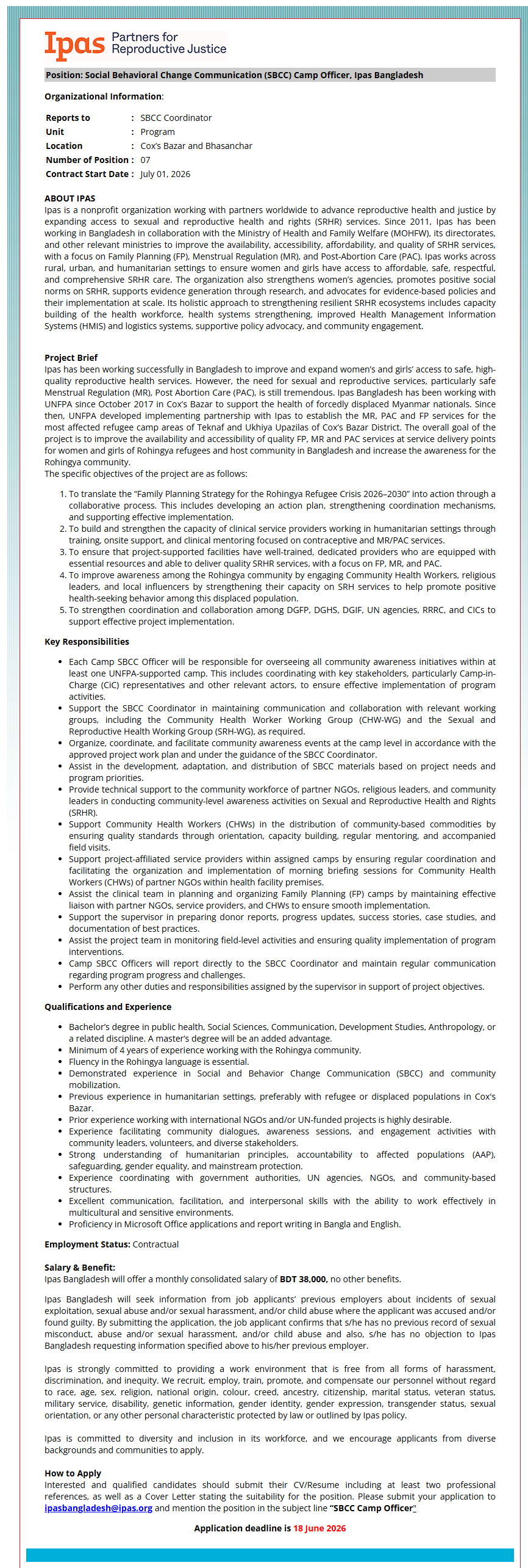 Social Behavioral Change Communication (SBCC) Camp Officer