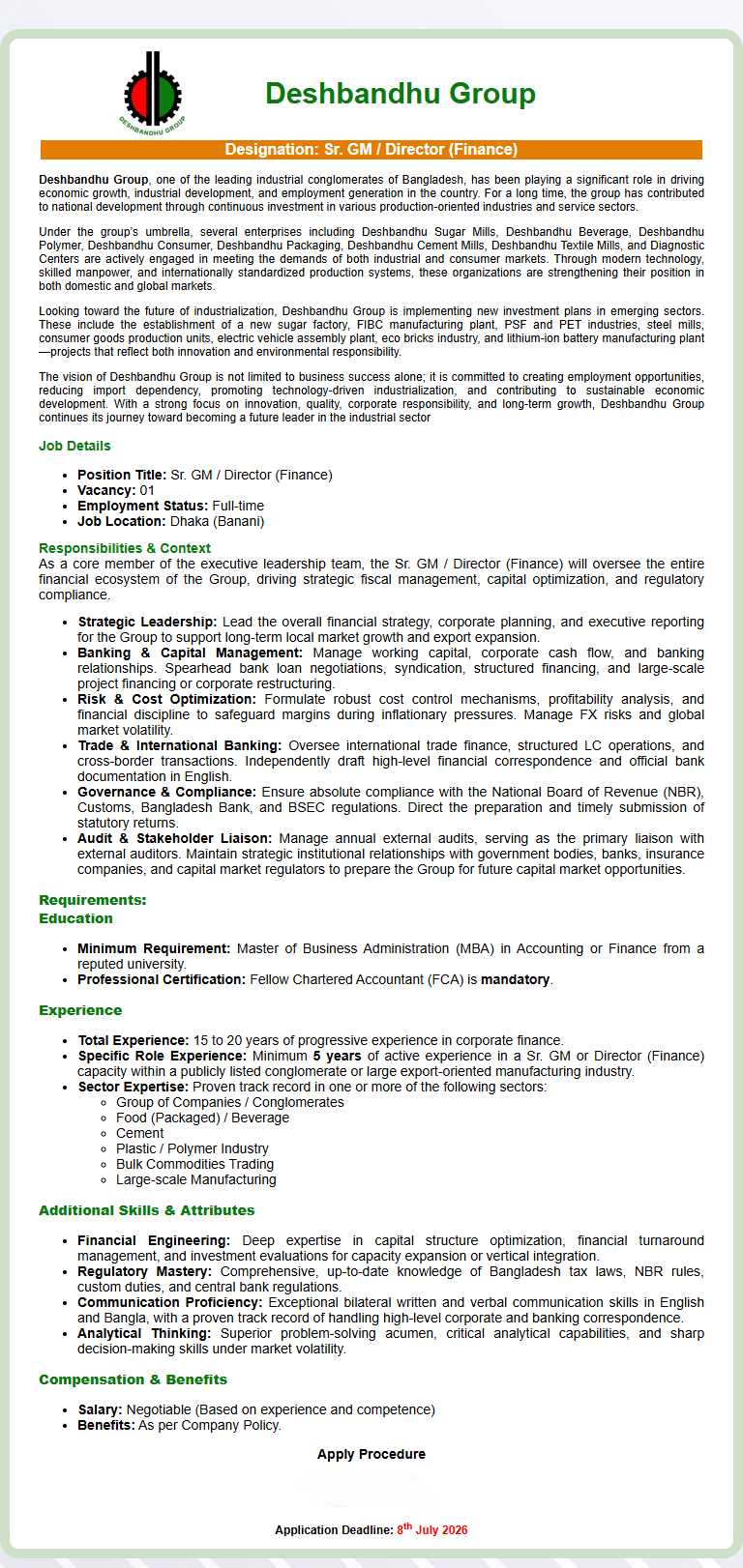 Sr. GM / Director (Finance)