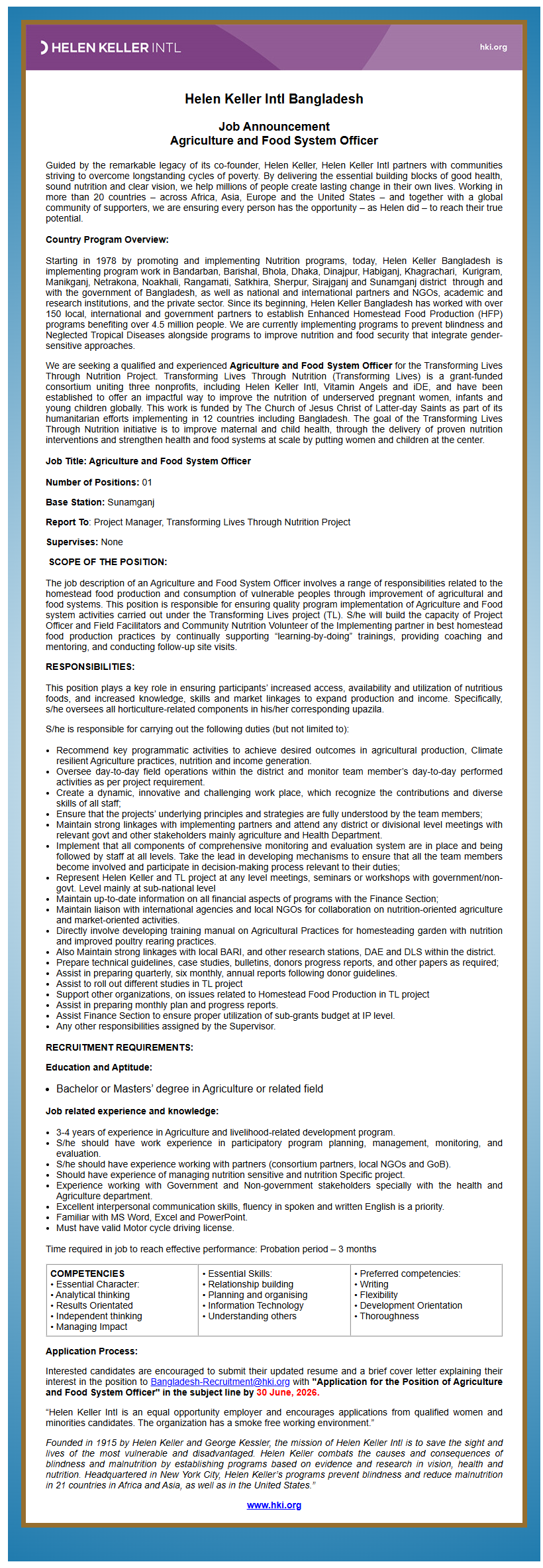 Agriculture and Food System Officer