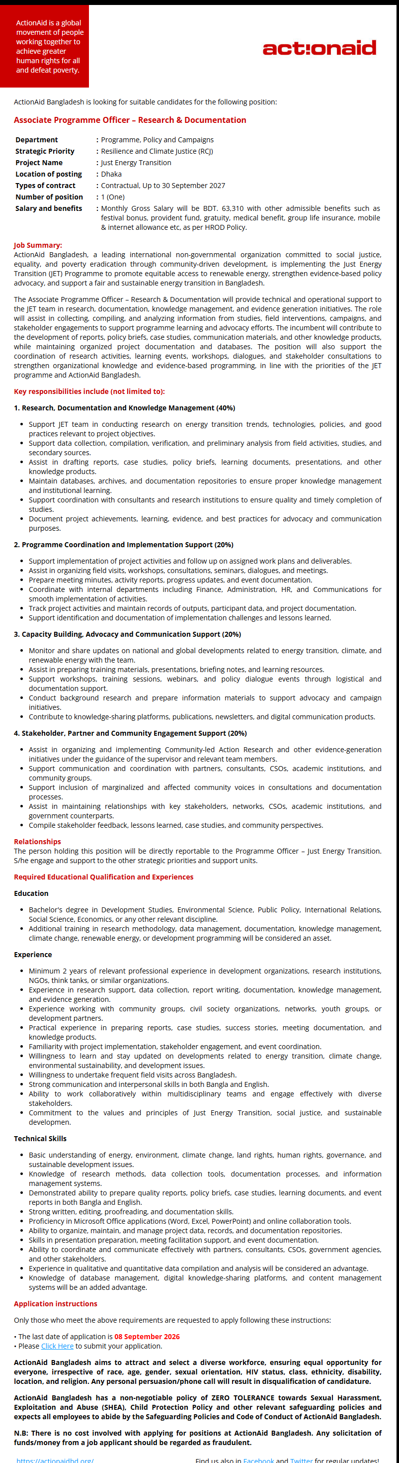 Associate Programme Officer – Research & Documentation