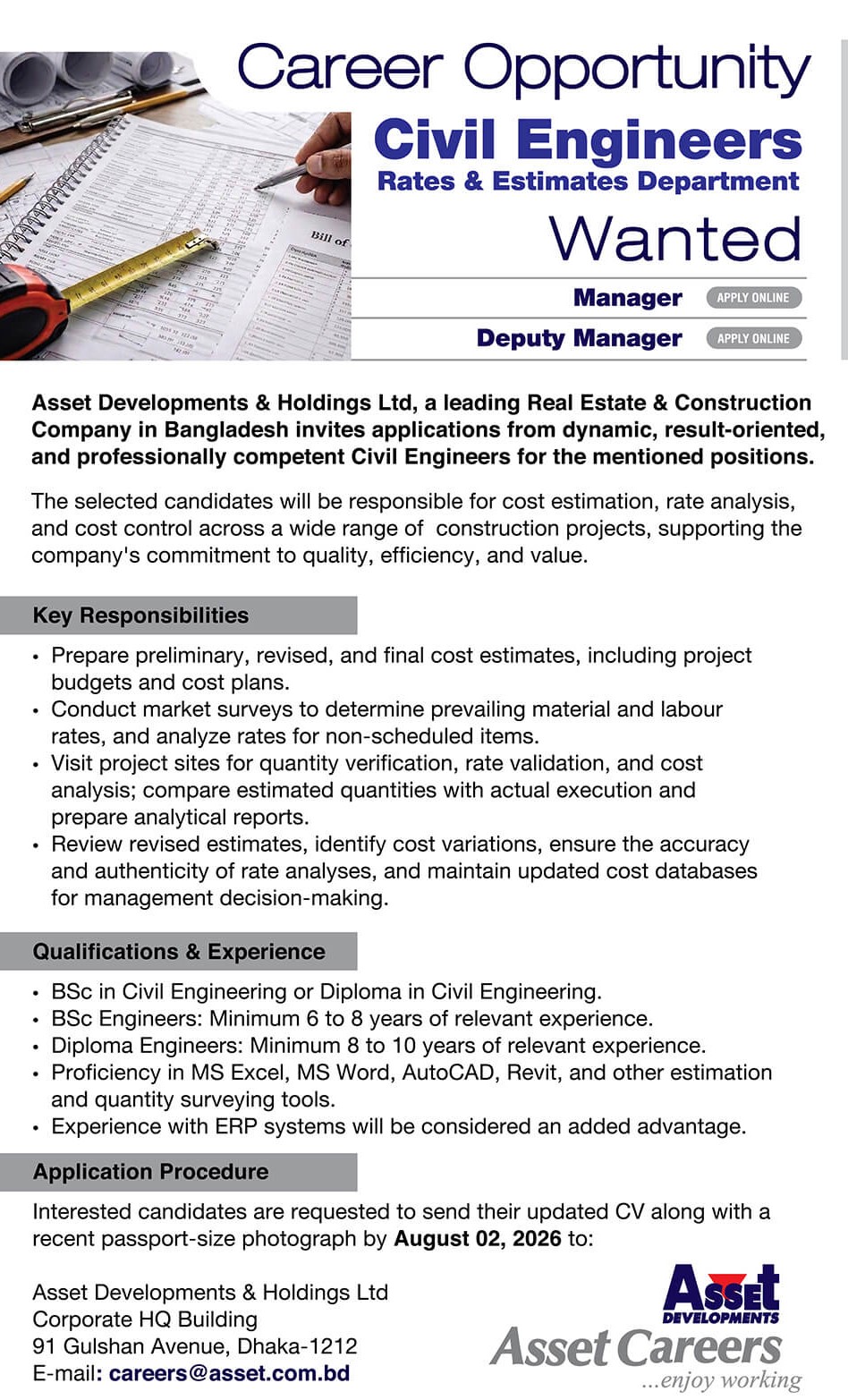 Manager - Rates & Estimates